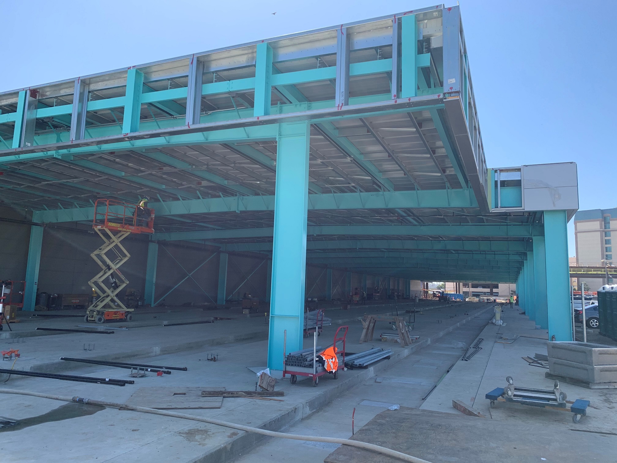 The Automated People Mover train maintenance canopy freshly painted. 