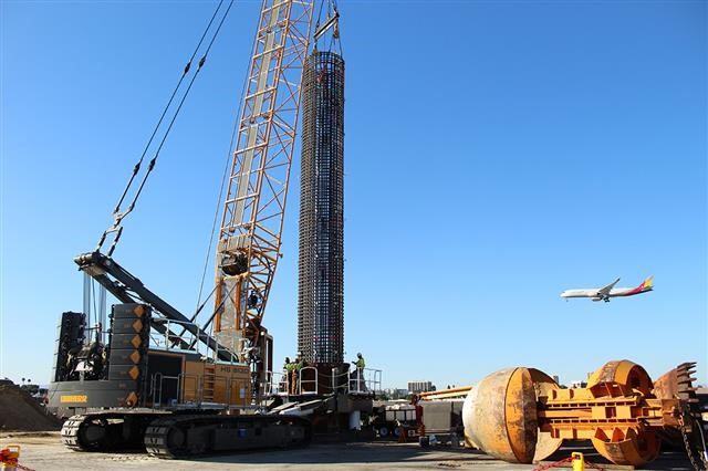 rebar cage is placed inside the casing (bottom left