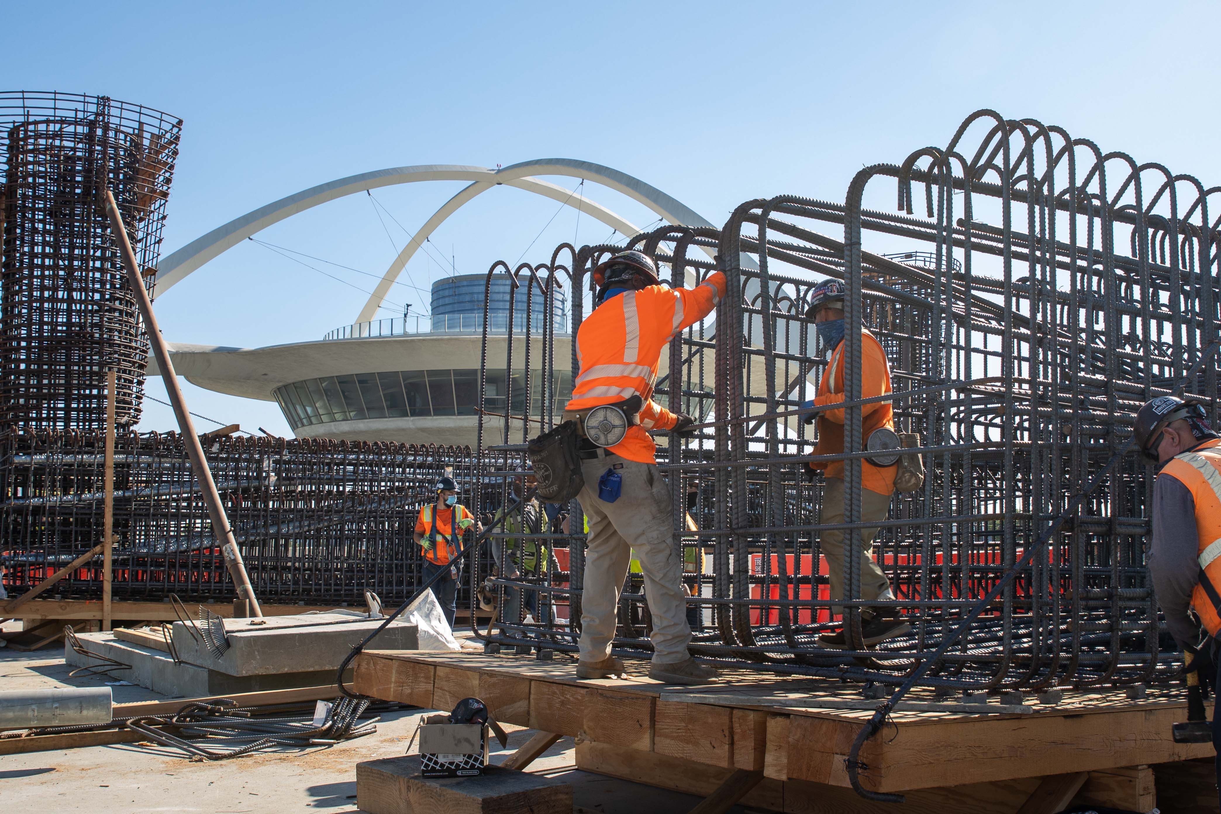 Ironworkers install reinforcement bar prior to concrete placement.