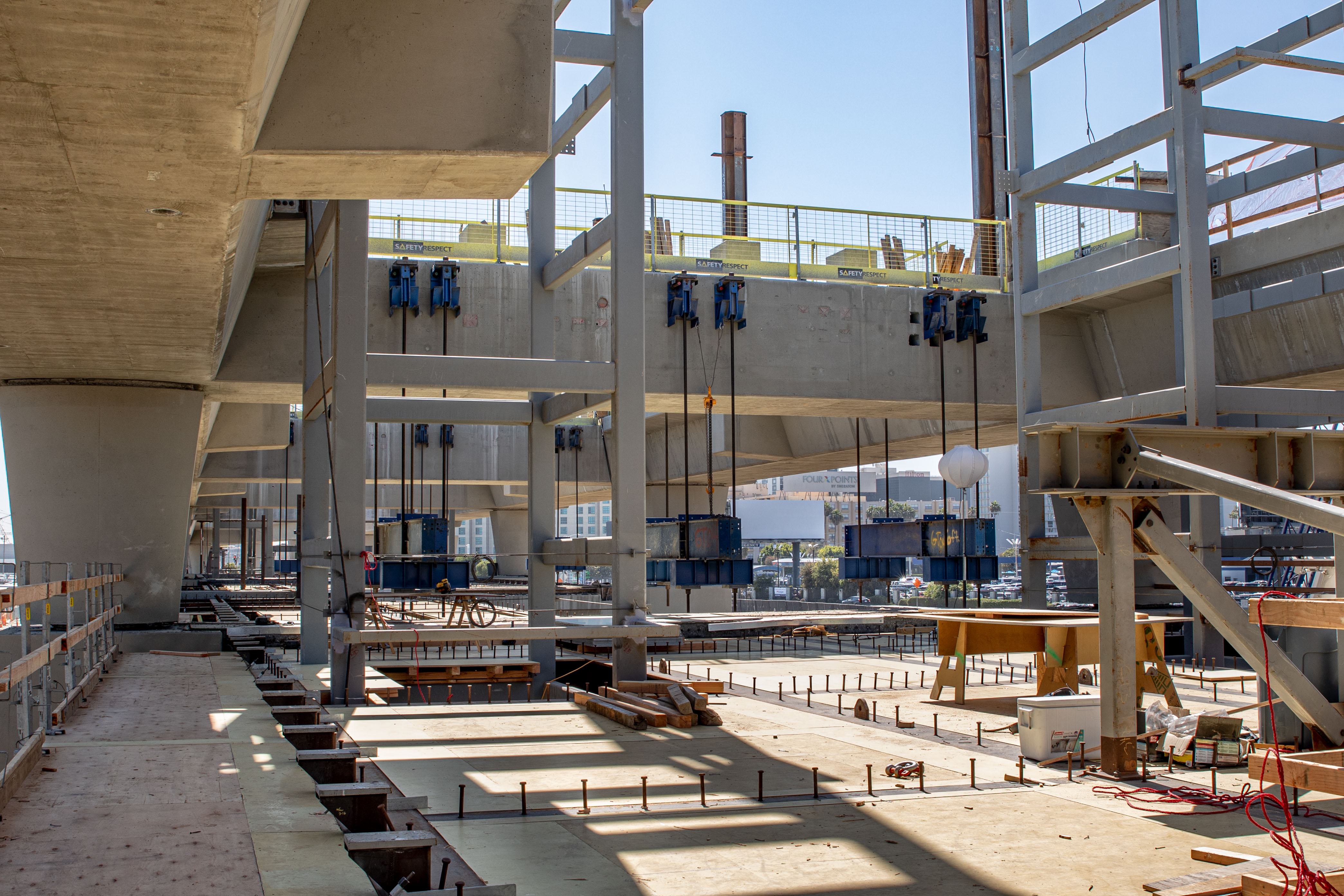 Station steel is under way at the future Intermodal Transportation Facility-West. 