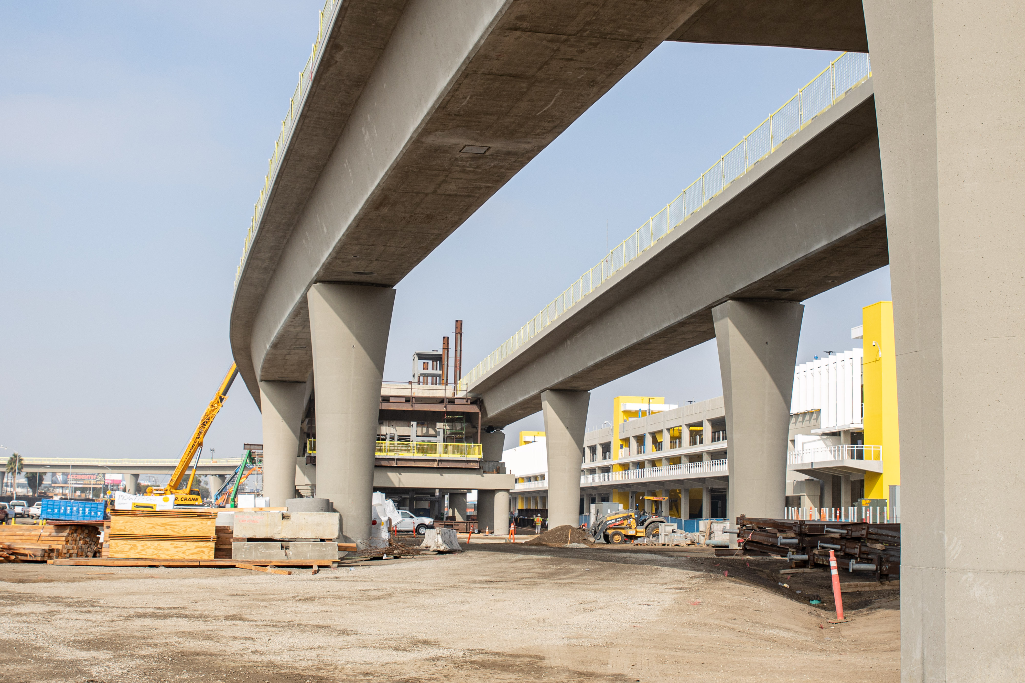 The Intermodal Transportation Facility-West Station is under construction adjacent to the new economy parking garage.